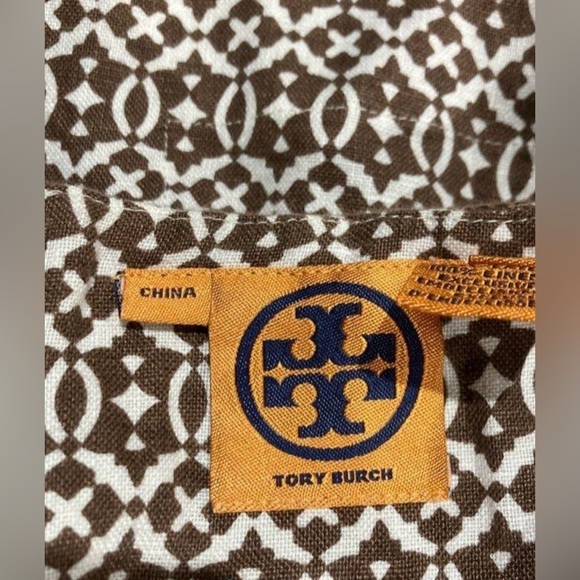 Tory Burch Brown and White Embellished Linen size 2 - Picture 5 of 6